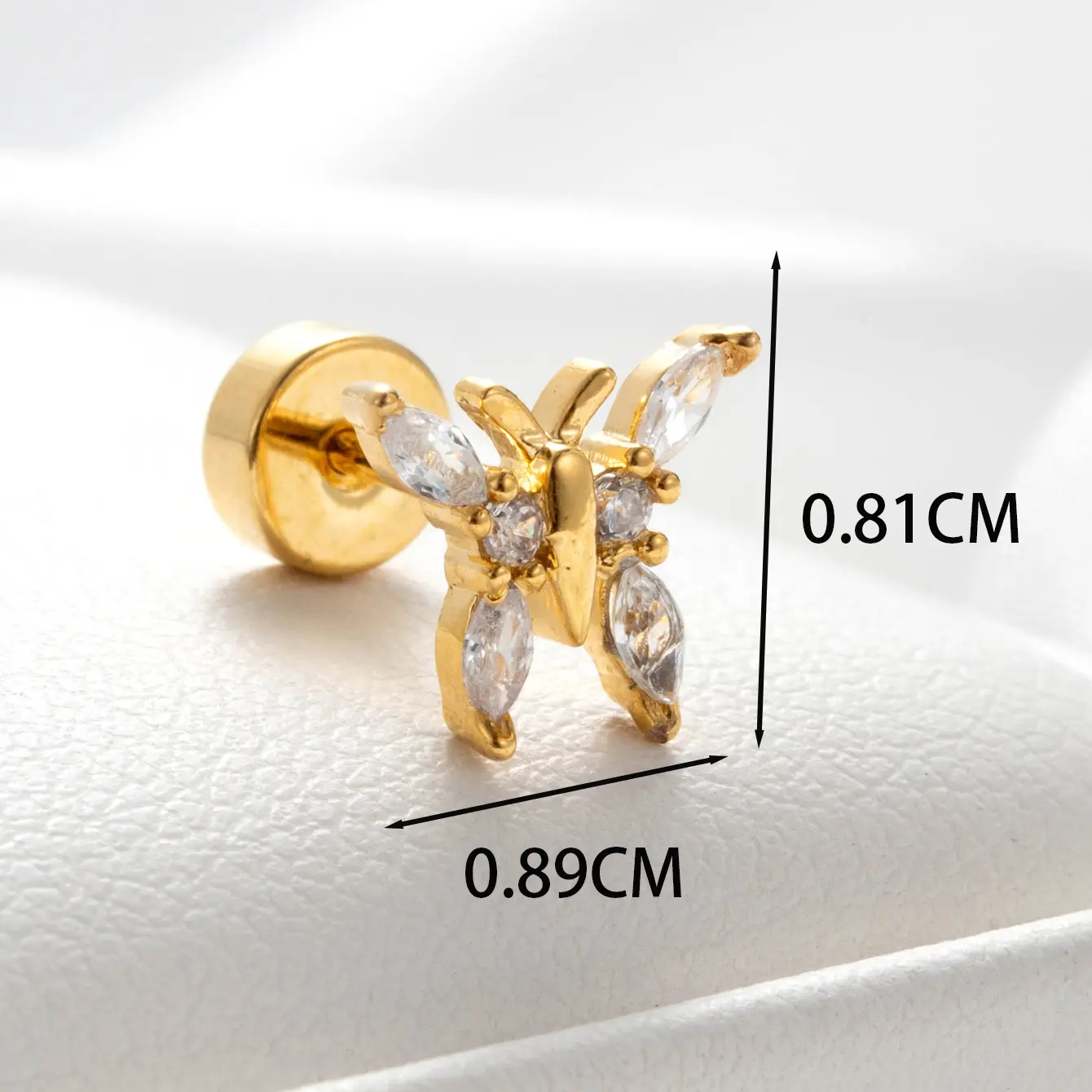 1 Piece Simple Series Classic Butterfly Copper  18K Gold Plated Zircon Women's Stud Earrings h5 